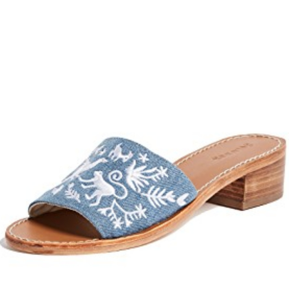 SOLUDOS Embroidered Denim Slide Sandals